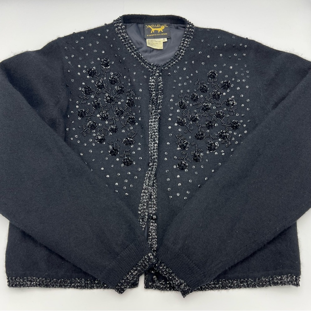 I Did It by Mathew H. Vintage Beaded Wool & Angora Sweater Cardigan, Lined. Sz S